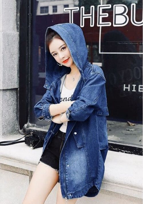 ÁO KHOÁC JEAN FORM DÀI NÓN CÁCH ĐIỆU - NJ3803